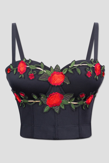 sexy slight stretch underwire padded embroidered flower polyester boning tops