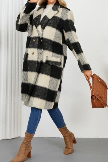 new casual no-stretch patchwork lattice wool-like fabric long sleeve overcoat