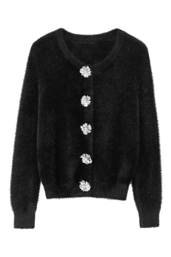 stylish stretch casual flower-shaped single breasted autumn knitted sweater