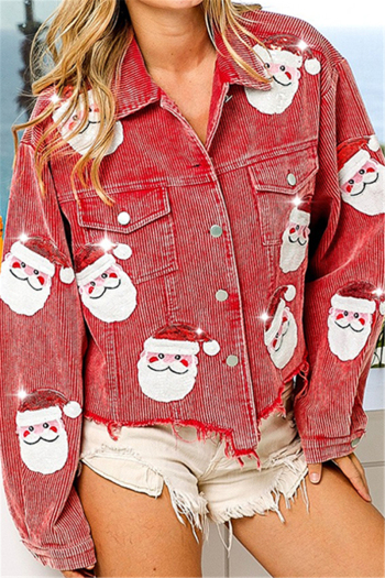 casual non-stretch christmas sequin santa claus decor corduroy jacket