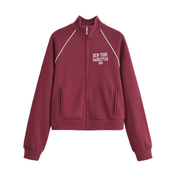 casual non-stretch letter printing zip-up stand collar jacket