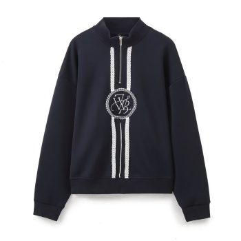 casual slight stretch lace embroidery zip-up sweatshirts