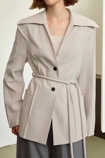 stylish non-stretch pure color with belt all-match blazer