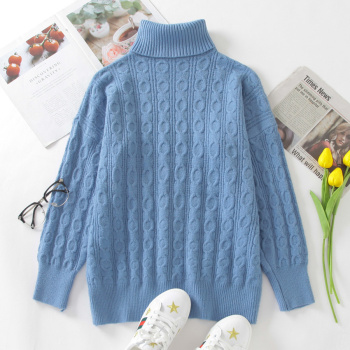 casual slight stretch ribbed knit high collar solid color sweaters