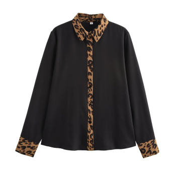casual non-stretch stitching leopard printing lapel blouses