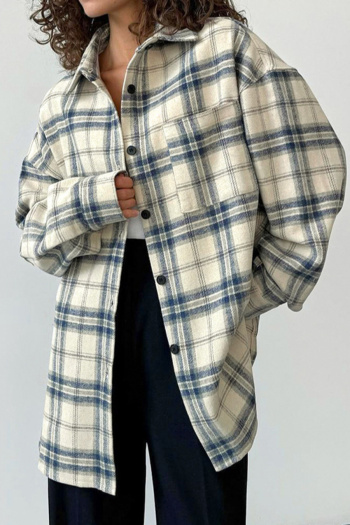 stylish non-stretch checked single-breasted long sleeve all-match coat