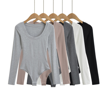 casual slight stretch 5 colors solid color crew neck bodysuit(size run small)