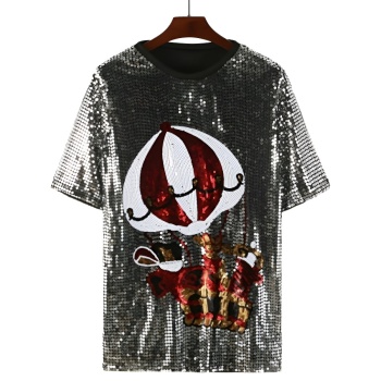 casual slight stretch christmas sequin decor crew neck t-shirts