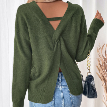new stylish slight stretch knit solid color cross-over backless sweater