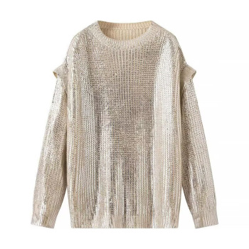 casual non-stretch sequin decor crew neck sweaters