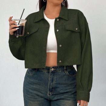 casual plus size non-stretch 4 colors solid color loose crop jacket