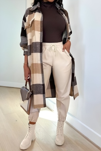 new casual slight stretch contrast lattice long sleeve lapel outerwear