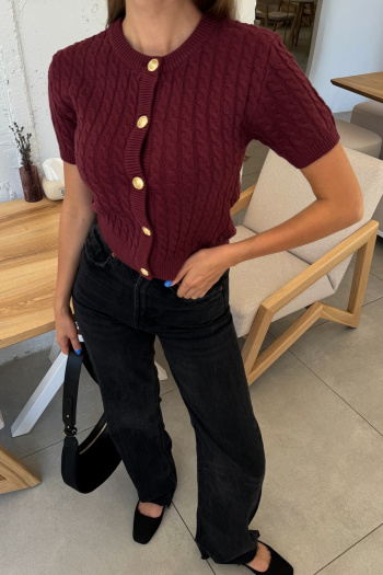 new casual slight stretch knit cotton 4-color cable short-sleeved cardigan