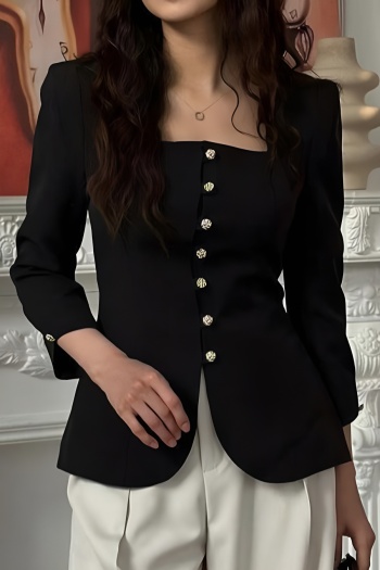 new casual no-stretch patchwork solid color square neck long-sleeved jackets