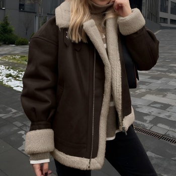 new casual no-stretch patchwork berber fleece & suede long sleeve warm jackets