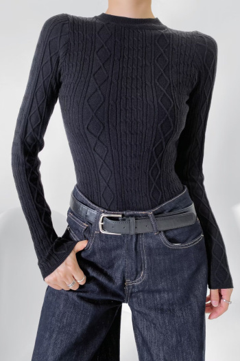 casual stretch solid color crew neck twist ribbed knit bodysuit size run small