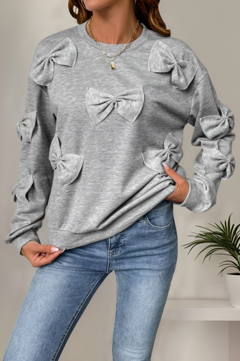 casual slight stretch pure color bow long sleeve all-match sweatshirt