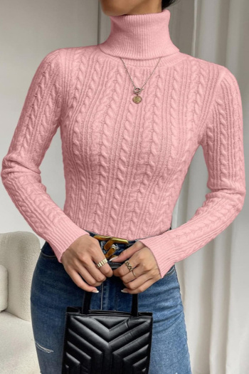 casual slight stretch solid high collar tight jacquard all-match knitted sweater