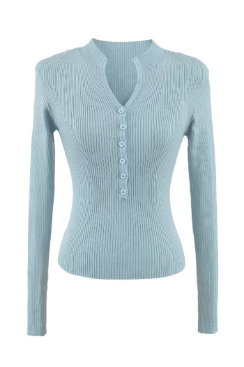 casual high stretch solid single-breasted long sleeve knit top size run small