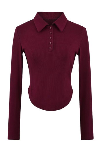 casual stretch polo collar button long sleeve slim knit t-shirt size run small