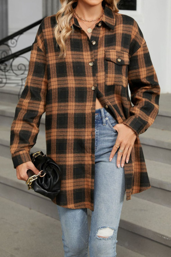 casual plus size non-stretch 8 colors lattice printing lapel blouses