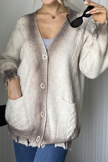 casual slight stretch ribbed knit gradient color v-neck sweaters