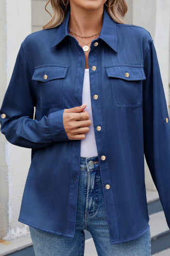 casual plus size non-stretch solid color 6-colors long-sleeved shirt