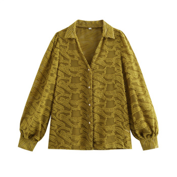 casual non-stretch lapel v-neck button blouses