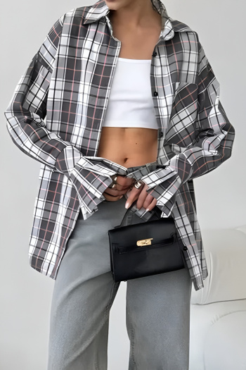 casual non stretch patchwork lattice loose all-match blouse