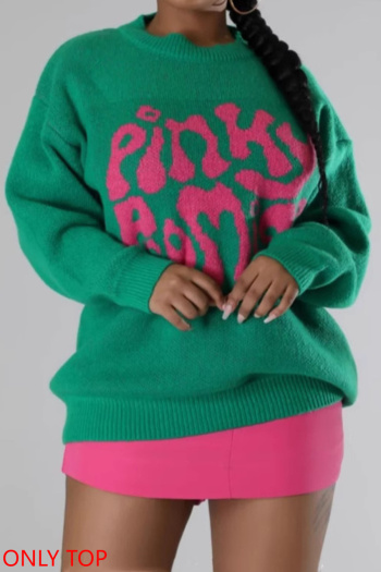 casual slight stretch ribbed knit crew neck letter printing sweaters