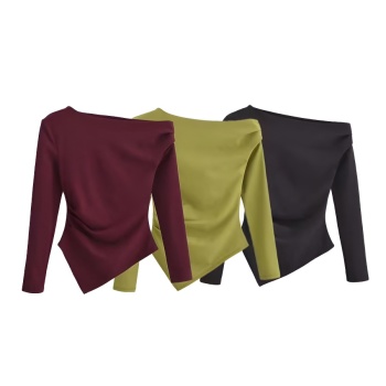 casual slight stretch solid color one shoulder top