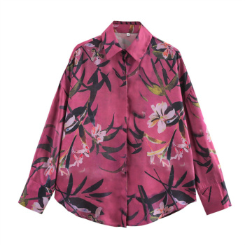 casual non-stretch lapel flower brunch printing blouses