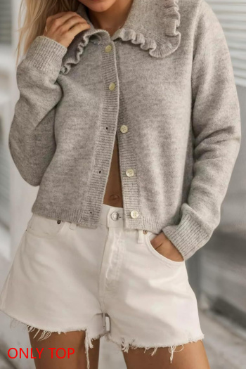 new casual slight stretch 5-color knit ruffle long sleeve cardigans