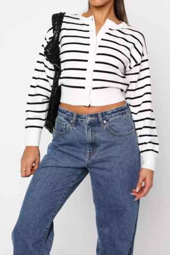 new stylish slight stretch knit stripes long sleeve cardigans