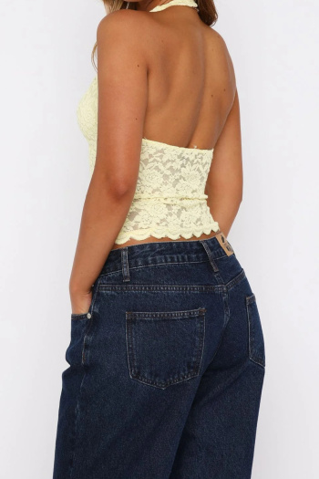 new sexy slight stretch patchwork 6-color sleeveless halterneck lace tops