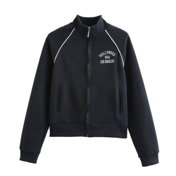 casual non-stretch letter printing stand collar zip-up jacket