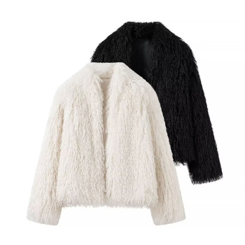 casual non-stretch solid color fur jacket