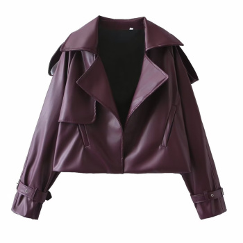 casual non-stretch pu solid color lapel retro jacket