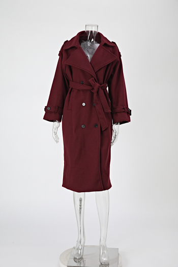 casual non-stretch tweed solid color with belt long jacket