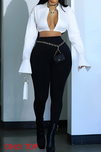 new sexy slight stretch white patchwork long sleeve blouse