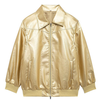 casual non-stretch 15 colors pu solid color zip-up jacket