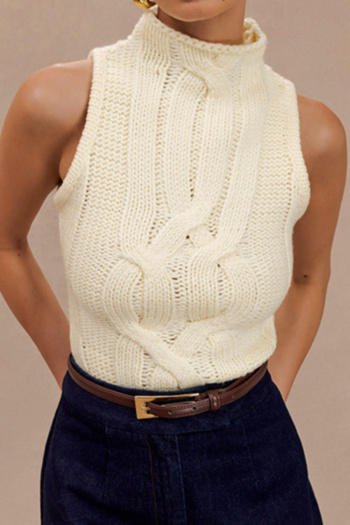 new slight stretch solid color knit high neck sleeveless sweater