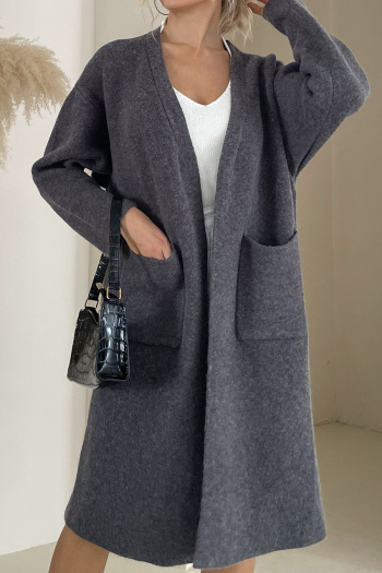 casual non-stretch solid color ribbed knit outerwear