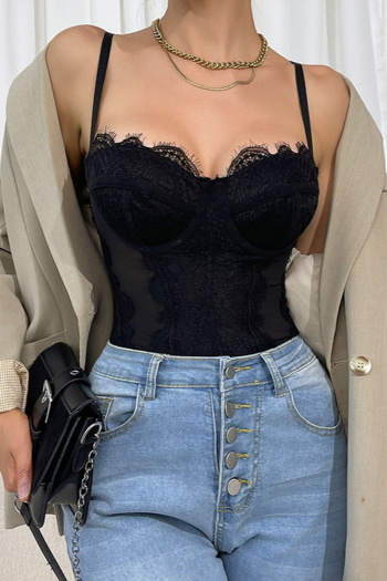 sexy slight stretch see-through lace mesh with underwire sling tight bodysuit