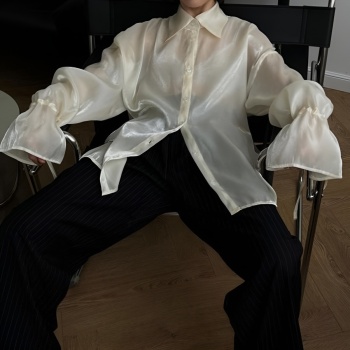 new no-stretch solid color patchwork chiffon see-through blouse