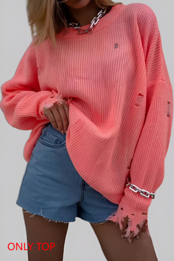 casual slight stretch knitted 3 colors loose ripped sweater(only sweater)