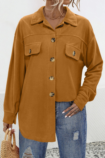 new pure color single breasted slight stretch velvet casual loose outerwear