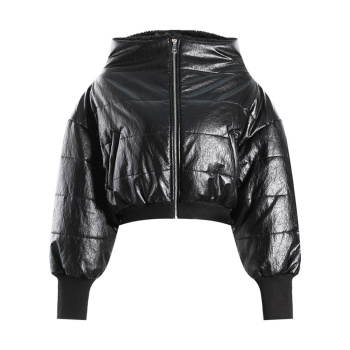 new no-stretch patchwork pu plush cotton long sleeve jackets (size run small)