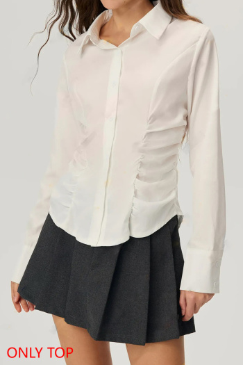 new no-stretch solid color patchwork long sleeve pleated blouse