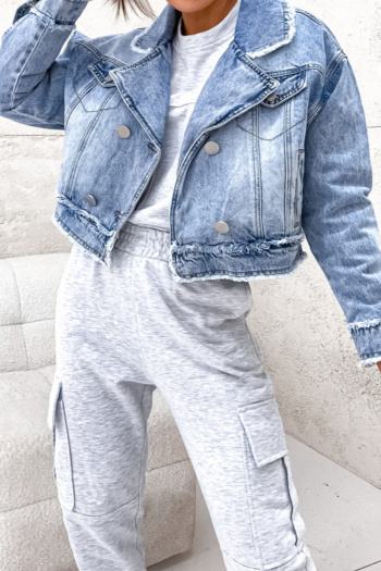 casual non-stretch denim lapel rough edge jacket